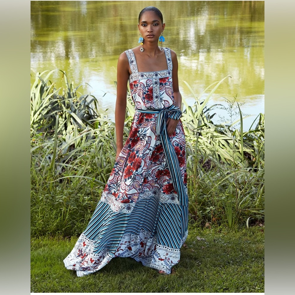 Badgley Mischka Red and Blue Patterned Dress